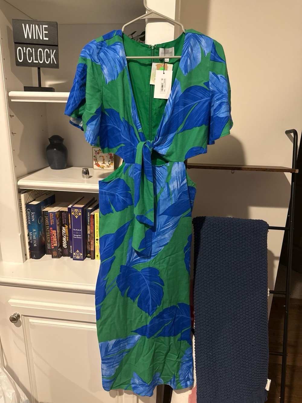 Sugarlips Green and Blue Tropical Tie-Front Midi Dress